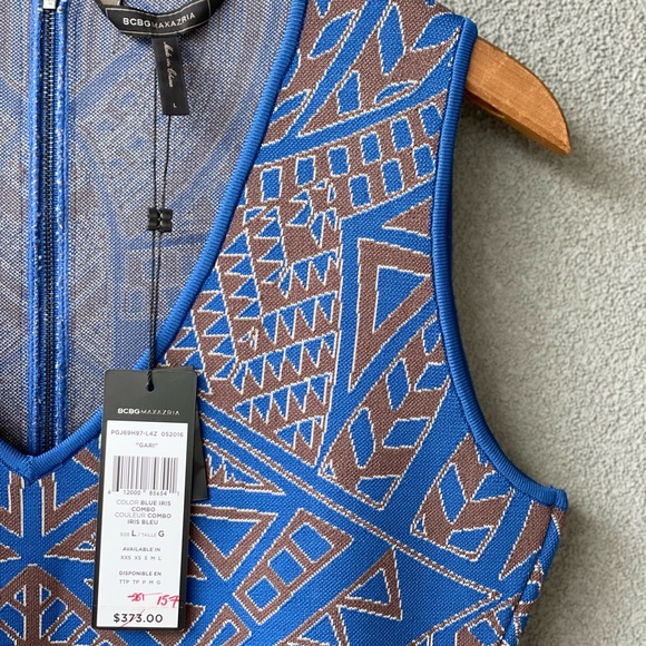 BCBGMAXAZRIA Wiggle Dress,Large Blue Brown Dress, Evening Dress,Abstract Pattern - Picture 9 of 11
